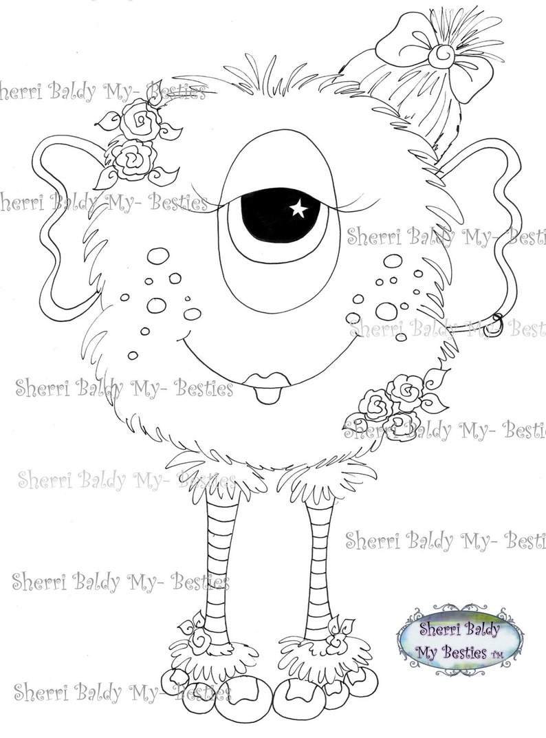INSTANT DOWNLOAD Digital Digi Stamps Big Eye Big Head Dolls Bestie Scan 0019 My Besties Monsters Ever Mini Monster TM By Sherri Baldy image 2