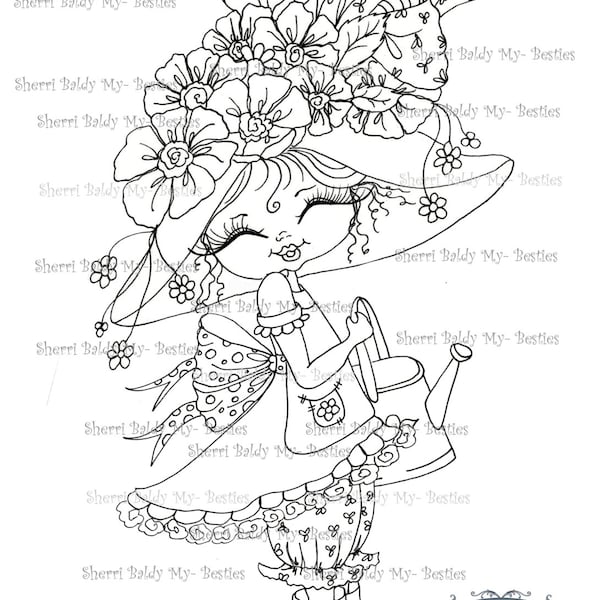 INSTANT DOWNLOAD Digital Digi Stamps Big Eye Big Head Dolls Green Thumb Gertride My Besties By Sherri Baldy