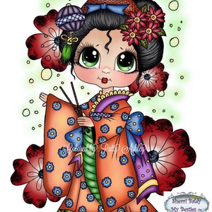 INSTANT DOWNLOAD Digital Digi Stamps Big Eye Big Head Dolls Geisha Doll1 My Besties By Sherri Baldy