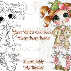 INSTANT DOWNLOAD Digi Stamps Big Eye Big Head Dolls Digi IMG670 door Sherri Baldy afbeelding 1