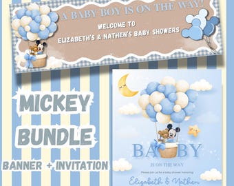 Baby Boy Shower Banner and Invitation Bundle, Mickey Mouse Theme (Digital Download)