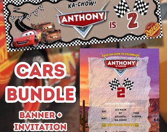 Cars Birthday Bundle, Lightning McQueen Party Banner Invitation (Digital Download)