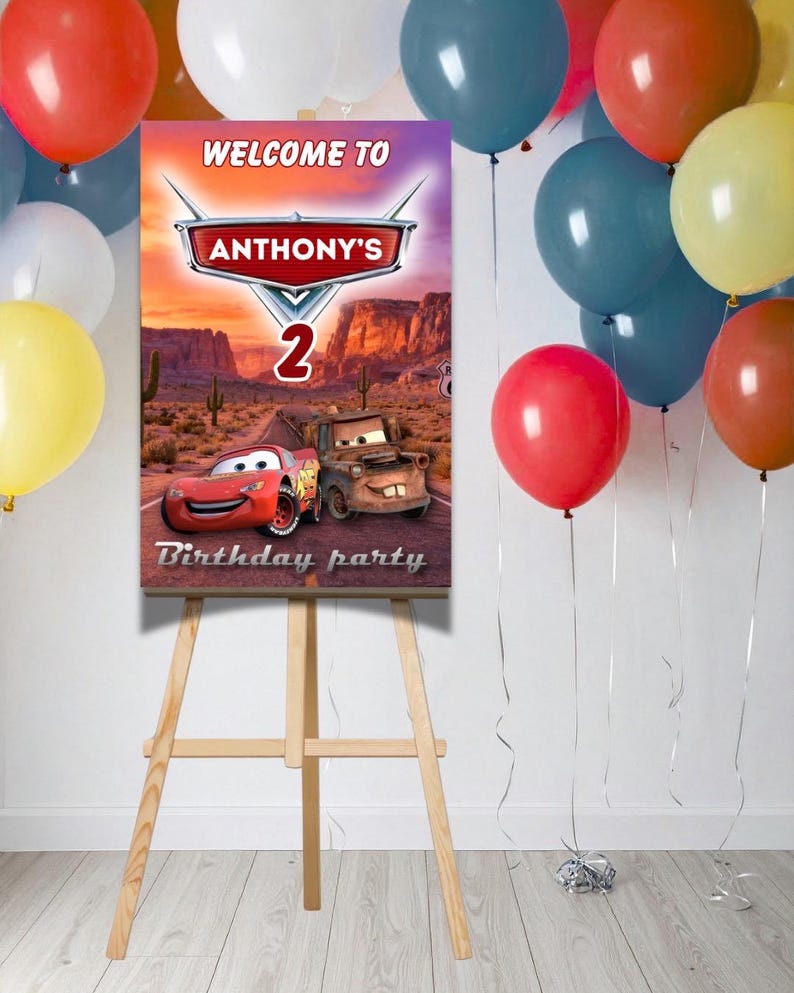 Bilars födelsedagsvälkomstskylt, Lightning McQueen öken Route 66-festaffisch (digital nedladdning) bild 3