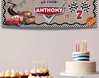 Race Car Birthday Banner, Ka-Chow Party Backdrop, Editable Canva Template (Digital Download)