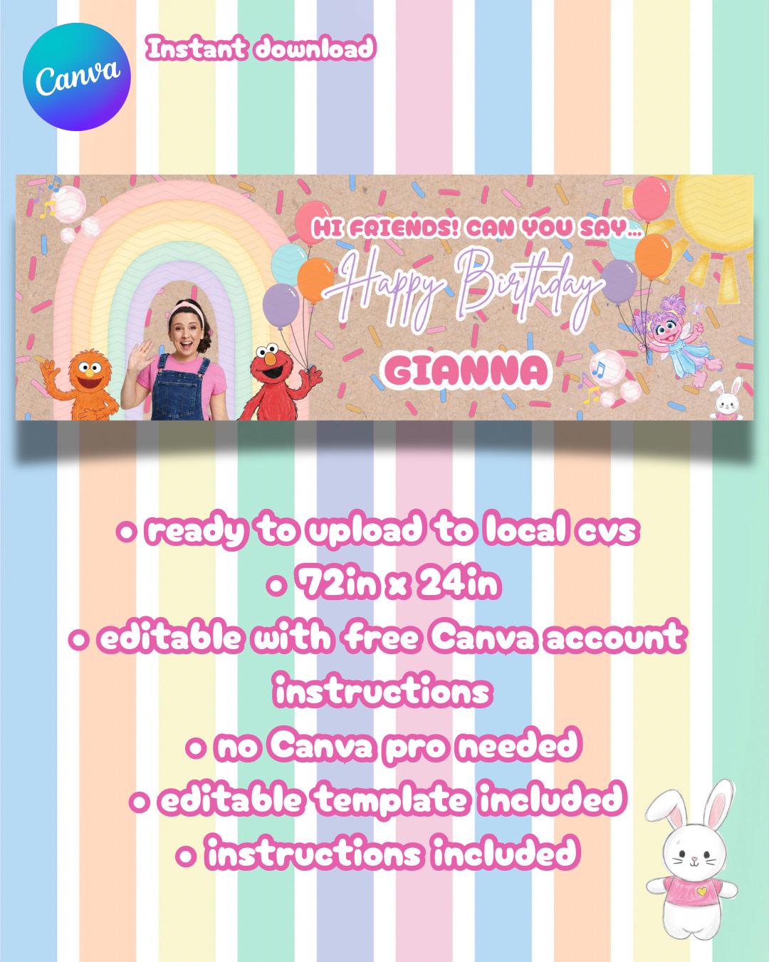 Ms Rachel Birthday Banner, Editable First Birthday Backdrop (digital ...