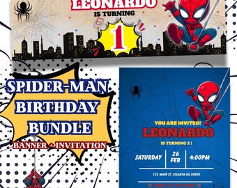 Spider-Man Birthday Bundle Invitation Banner (Digital Download)