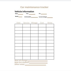 Car Maintenance Tracker | Vehicle Service Log | Auto Record (Digital Download)