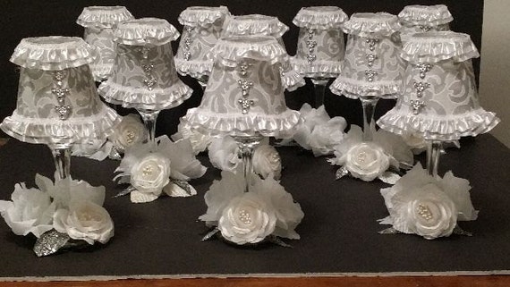 10 Wine Glass Lamp Shade Centerpieces Led Tea Light Candles 10 Wine Glass Lamp Shade Centerpieces, Glass Lamp Shade Candle Holder