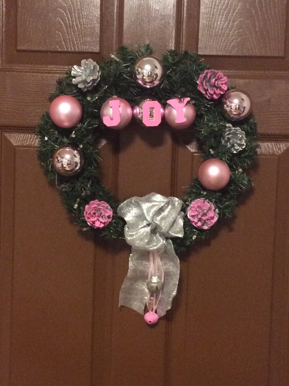 Joy Pink Wreath Jingle Bells Front Door Image 0