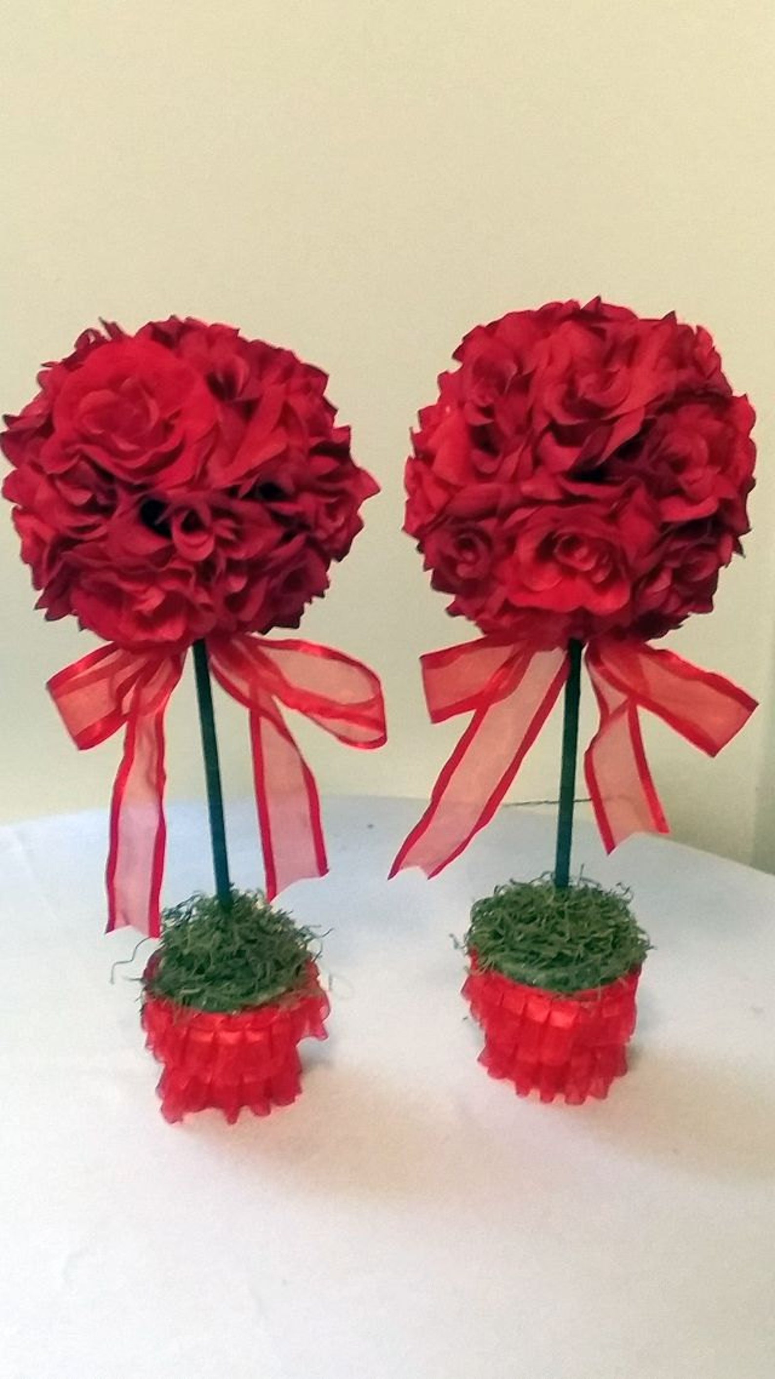 2 Red Rose Topiaries Wedding Flowers Party Centerpieces Etsy