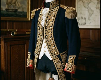 Regency Navy Officer Tailcoat | Handmade Gold Bullion Embroidery Military Jacket