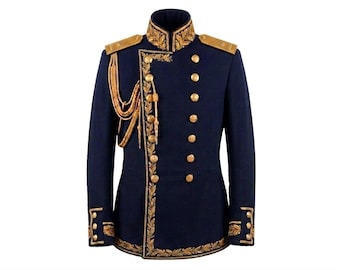 Men's Royal Military Jacket | Victorian Prince Coat Gold Embroidery, Parade Uniform Steampunk Blazer Costume