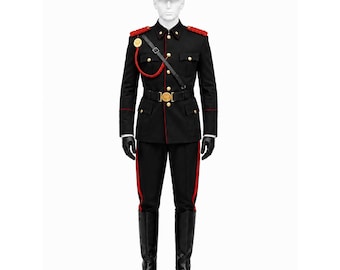Men's Royal Military Officer Uniform | Black Ceremonial Parade Suit | Red Trim Gold Buttons | Regal Cosplay Costume Coat