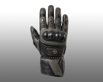 Men's Black Leather Motorcycle Gloves | Armored Biker Racing Protection