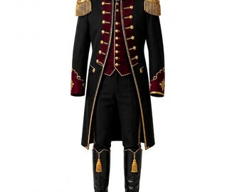 Men's Royal Military Parade Coat | Prince Charming Cosplay Costume, Gold Embroidered King's Jacket