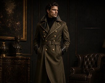Men's Handmade Military Wool Trench Coat | Double Breasted Overcoat, Gothic Jacket