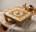 Meenakari Handicraft Wooden Pooja Chowki 15 x 15 Inch