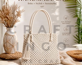 Macrame Handmade Handbag for Women, Boho Macrame Handbag, Recycled Cotton Cord, Natural Bohemian Decor