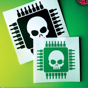 Computer Chip Skull Cyber Security Permanent Outdoor Vinyl Decal for Cars, Tumblers, Laptops, Gift for Hackers Sticker