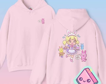 かわいいうさぎ耳パーカー – ピンクのフリースジップアップジャケット