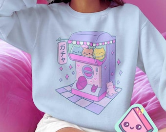 Yume Kawaii Sweatshirt – Cute Gacha Capsule Cat Pullover | Pastel Harajuku Crewneck