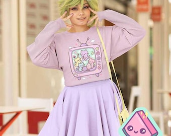 Sudadera Fairy Kei Kawaii, jersey Yume Kawaii Pastel Retro TV Cat, suéter gráfico Dreamy Cute, estética Harajuku - Cat TV Series 1