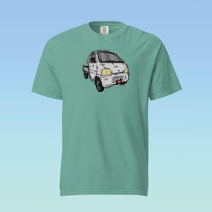 ユニセックス スズキ キャリー Tシャツ マンガスタイル 日本の軽トラック ガーメントダイ ヘビーウェイト Tシャツ フレッシュメロンクリエイションズ