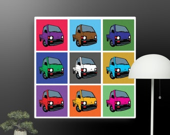 Pop Art Japanese Mini Truck Kei Truck Art 16x16 Canvas Print by Fresh Melon Creations