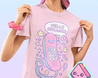 Fairy Kei T-Shirt | Kawaii Graphic Tee | Pastel Harajuku Shirt | Yume Kawaii Clothing | Hello Dreamer Retro Phone