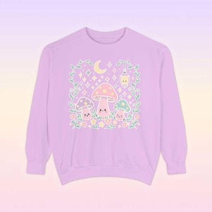 Fairy Kei Kawaii Pastel Sweatshirt, Cute Mushroom Moon Star Pullover, Yume Kawaii Harajuku Aesthetic Jumper, Pastel Fairy Kei Clothes