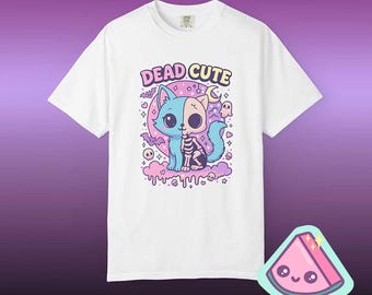 Pastel Goth Cat Shirt, Dead Cute Skeleton Kitty Tee, Kawaii Spooky Graphic, Comfort Colors Cute Goth Top