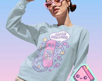 Fairy Kei Sweater | Kawaii Sweatshirt | Pastel Harajuku Sweater | Yume Kawaii Clothing | Hello Dreamer Retro Phone