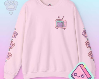 Kawaii Cat Sweatshirt | Pastel Yume Kawaii Sweater | Cute Retro TV Cat Gift for Cat Lovers