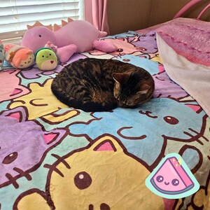 50x60 Kawaii Cat Blanket, Pastel Kitty Plush Throw, Soft Fairy Kei Velveteen Fleece Blanket, Cute Cozy Bedroom Decor Gift for Cat Lovers