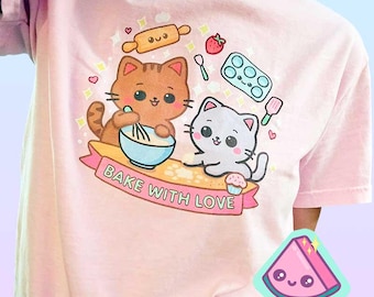 Kawaii Cat Shirt – Bake With Love Pastel Yume Kawaii Graphic Tee, Soft Girl Aesthetic T-Shirt, Dreamy Pastel Fashion Top Comfort Colors Tee