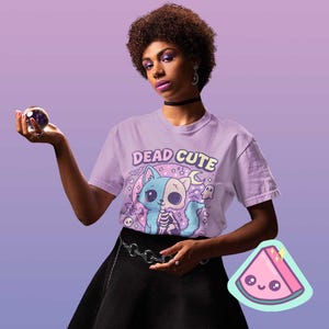 Pastel Goth Kawaii Cat Shirt, Dead Cute Skeleton Kitty Graphic Tee, Cute Creepy Halloween T-Shirt, Spooky Aesthetic Pastel Clothing
