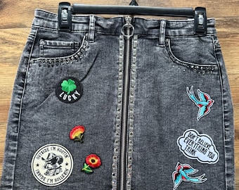 Saia DIY, com aplicações DIY, moda de alta costura com aplicações manuais, saia brilhante feita à mão, saia com strass feita à mão, peça única, saia feita à mão