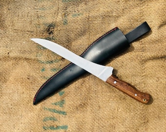 Custom Handmade High Carbon Steel Fillet Knife with Leather Sheath