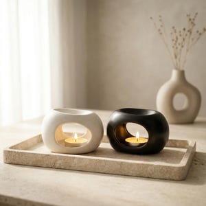 Minimalist Oil Burner Candle Holder, Ceramic Wax Melt Warmer, Modern Aromatherapy Diffuser, Neutral Home Decor, Tea Light Holder