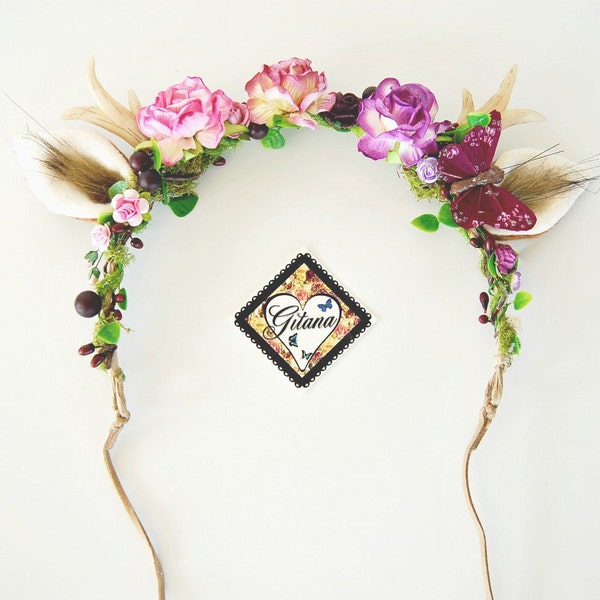 Flower Deer Antler Headband-Lolita Headband- Deer Crown- Lolita accessories-Whimsical-Woodland-Horns