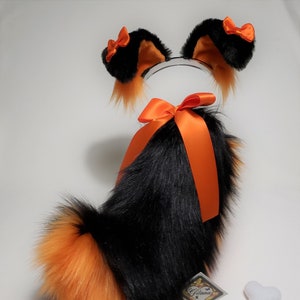 Orange and black Sassy Ears and Tail,Puppy Costume,Cosplay,Puppy Tail,Shepherd,Harajuku,Puppy Ears,Cat ears and Tail,Shiba,Dog Lolita