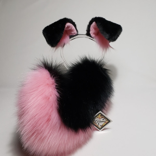 Black and Pink Sassy Puppy Ears and Tail,Puppy Ears,Puppy Costume,Cosplay,Puppy Tail,Shepherd,Harajuku,Puppy Ears,Cat ears and Tail,Dog ears