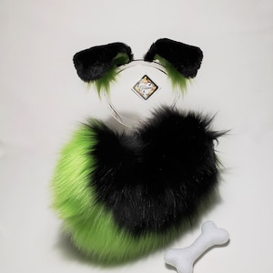 Sassy Black and Green Puppy Ears and Tail,Puppy Ears Headband,Puppy Costume,Cosplay,Puppy Tail,Shepherd,Harajuku,Puppy Ears,Shiba,Dog ears