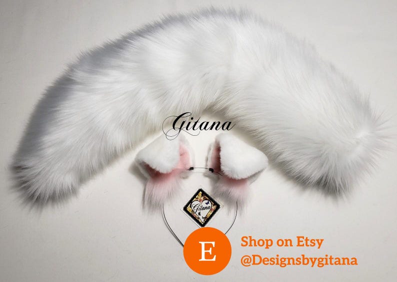 White Puppy Ears and Tail,Puppy Ears Headband,Puppy Costume,Cosplay,Party Favor, Birthday,Harajuku,Puppy Ears,Cat ears and Tail,Halloween Ears and Tail-No bow