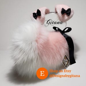 Pink Faux Fur Puppy Ears and Tail Set, Cosplay Costume Accessory Kemonomimi Animal Custom Lolita Realistic