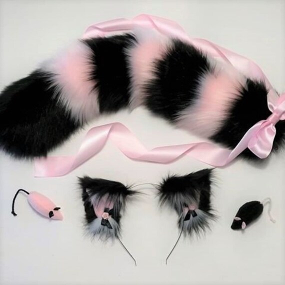 Black And Pink Cat Ears And Tail Cat Ears Headband Cat Etsy