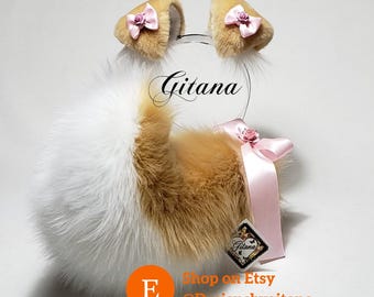 Sassy Blondie Puppy Ears and Tail Costume, Faux Fur Cosplay Accessory kemonomimi Realistic Lolita Furry