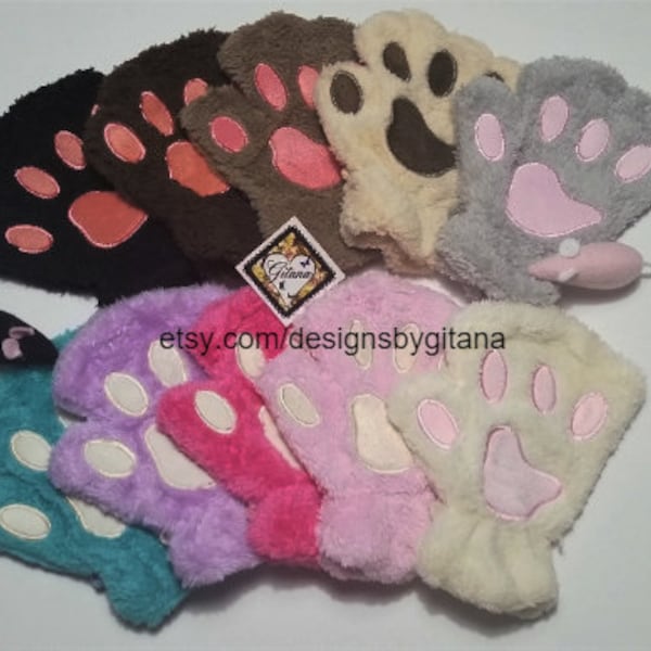 Fur Cat Paw Fingerless Gloves-Cat Gloves-Cat costume,Winter Wrist Warmers-Cosplay-Christmas Gift-Winter Gloves,mitten,kawaii,fairie kei,