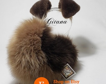 Brown Cocoa Faux Fur Puppy Ears and Tail Costume Set, Kemonomimi Furry Animal Realistic DDLG Cosplay