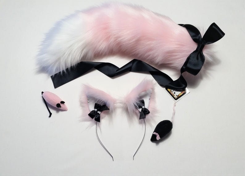 Pink Cat Ears and Tailrealistic Cat Ears and Tailcat Ear Etsy